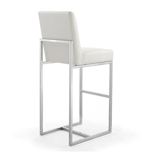English Elm Element Metal Upholstered Barstool Pearl White — Chrome Stainless Steel Frame, Faux Leather Seat, 29.5" Height B365P398073
