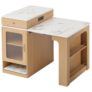 English Elm K&K Modern Extendable 59.5" Kitchen Island with Double-Sided Storage, Power Outlet & Casters Natural N707S000017Y