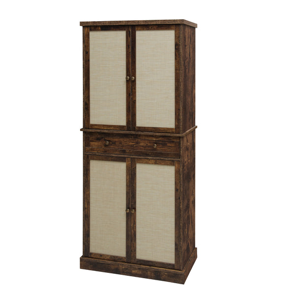 English Elm 4 Door Cabinet with Drawer and 4 Adjustable Shelves, Anti-Tip Safety, Metal Hinges, 44.49x19.1x13.59 inches Premium Storage Cabinet W688P211279