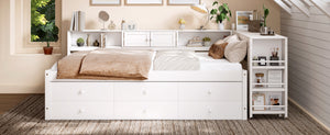 English Elm Twin Daybed Pine Frame with Trundle Desk Hutch Shelves and Storage for Kids Rooms White W1580S00458