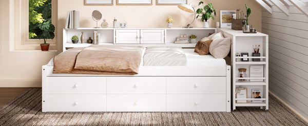 English Elm Twin Daybed Pine Frame with Trundle Desk Hutch Shelves and Storage for Kids Rooms White W1580S00458