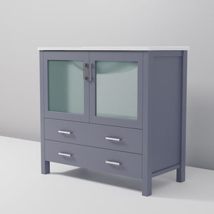 English Elm Dark Grey Bath Vanity 36" W X 18.25" D - Modern Design With White Ceramic Top & Soft-Close Drawers B2731P260437