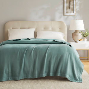 JLA Home Madison Park - Blanket Egyptian Cotton Ultra-Soft Throw for Bed & Sofa, Machine-Washable, Durable Luxury Feel Teal MP51N-6432