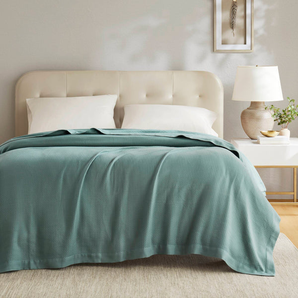 JLA Home Madison Park - Blanket Egyptian Cotton Ultra-Soft Throw for Bed & Sofa, Machine-Washable, Durable Luxury Feel Teal MP51N-6432