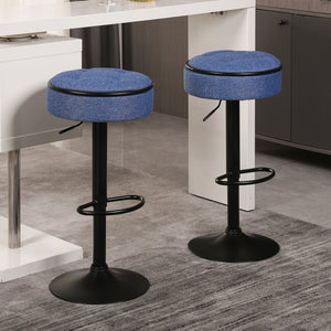 English Elm Round Storage Bar Stool with Hidden Lift Storage, Height Adjustable 28–36" Swivel Seat for Home Blue W2200P196799