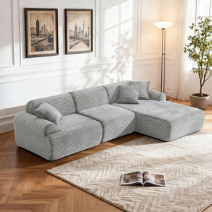 English Elm 105'' Modular Sectional with Woven Upholstery Washable Covers L-shaped Living Room Sofa W3565S00019
