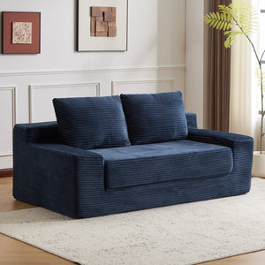 English Elm Loveseat Corduroy Bean Bag Sofa Bed with Memory Foam, Reversible Cushions, Plush Bolsters, No Assembly Required Dark Blue W3723P346939