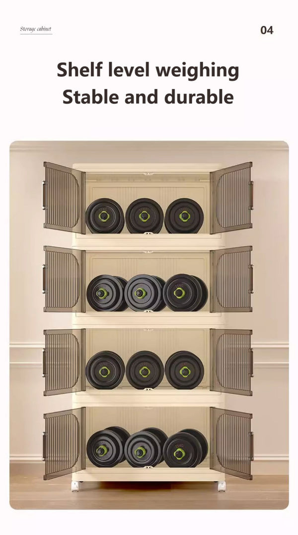 English Elm 19.69" Versatile 4-Tier Folding Storage Cabinet With Wheels, Magnetic Door & Collapsible Bins For Home W2873P207556