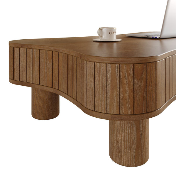 English Elm Lift Top Coffee Table with Silent Hydraulic Lift, Fluted Panels & Hidden Storage, Rounded Corners Walnut W1445P355622
