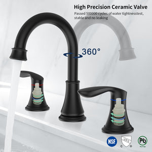 English Elm 2-Handle Matte Black Widespread Bathroom Sink Faucet With 360° Swivel Spout For Modern Vanities T3177P277514