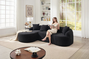 English Elm Compression L-Shape Sectional Sofa with Curved Chaise — Black Chenille Modular Sleeper, 30D Foam Comfort W2231S00043