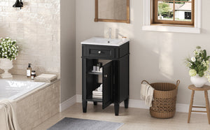 English Elm 18-inch French Style Freestanding Bathroom Vanity with Ceramic Sink Soft Close Storage Black N710P411340B