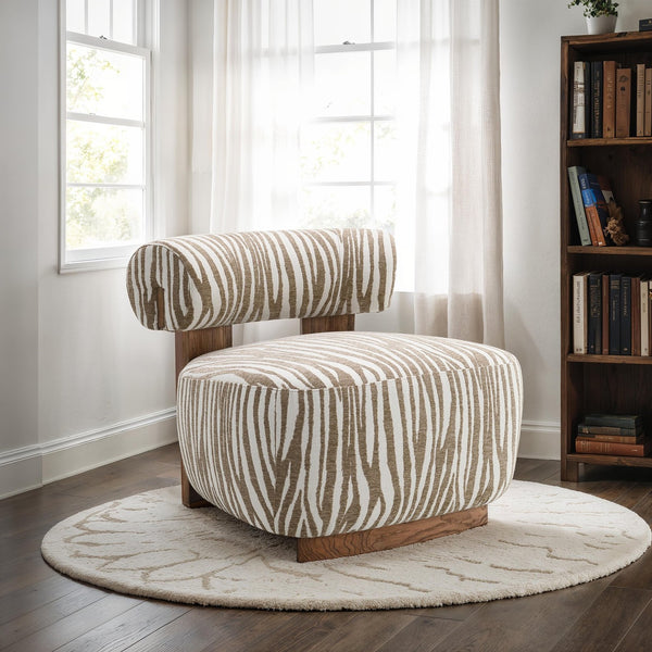 English Elm 1Pc Accent Chair - Beige Zebra Stripe Fabric With High-Density Foam & Walnut Legs For Modern Living Spaces B2741P401400