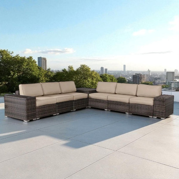 English Elm Fully Assembled 6-Person Wicker Patio Seating Group With Cushions For Effortless Outdoor Relaxation B120S00159