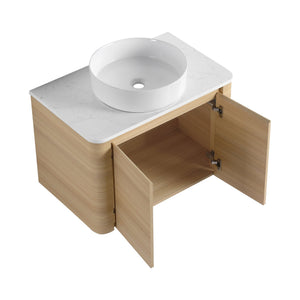 English Elm 30'' Wall-Mounted Bathroom Vanity With Ceramic Art Sink, Soft-Close Doors & Modern Plywood Design W999S00462