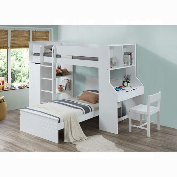 English Elm White Twin Loft Bed With Integrated Desk And Wardrobe - Space-Saving Solution For Kids & Teens B062S00579-GIGA