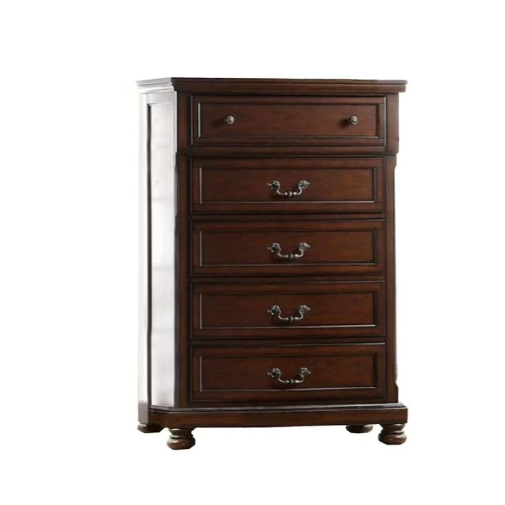 English Elm Traditional Cherry Wood Tall Chest with Bun Feet Classic Hardware Bedroom Storage B011P448874