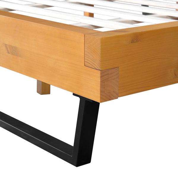 English Elm Christopher Knight Home® - PINE Wood Bed Frame King Size with Pine Grain & Black Iron Accents, Industrial Modern Durability Natural+Black N770P270083N_N770P270084N