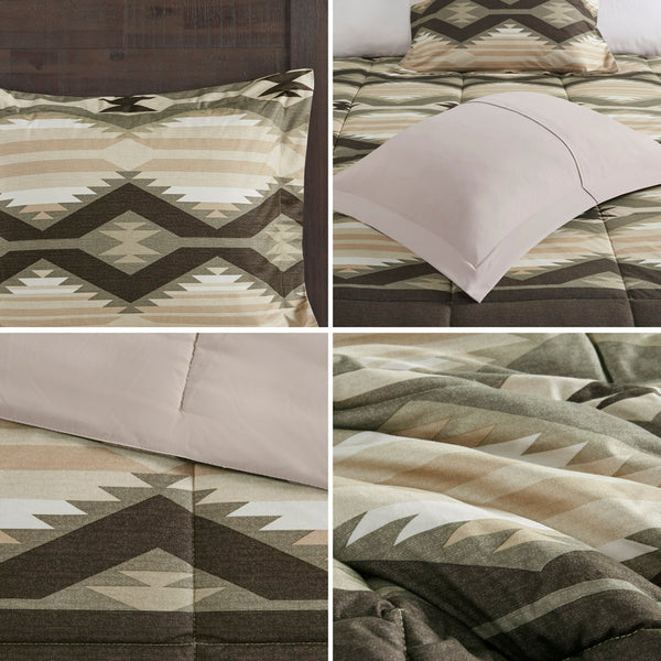 JLA Home Woolrich - Down Southwest-Inspired Comforter Set with Sherpa Bear Pillow, Softspun Flannel Feel, OEKO-TEX Certified Brown WR10-3864