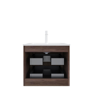 English Elm Noor Floating Bathroom Vanity Walnut Plywood Cabinet Ceramic Sink Two Drawers W2615P376535