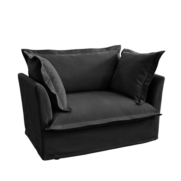 English Elm Slip-covered Plush Armchair with Deep Seat, High Back Cushions & Removable Chenille Cover, Cozy Black W3041P280846