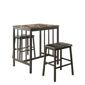 English Elm Black Edgar 3pc Counter Height Set with Faux Marble Top & Black Faux Leather Stools, Compact Bistro Chic B011P246322