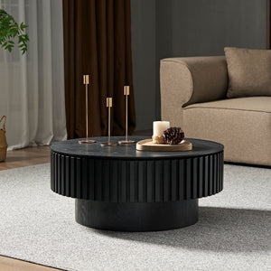 English Elm 31.49'' Round Coffee Table with Hidden Storage, Space-Saving Modern Pedestal Design for Apartments Matt Black W876P365222