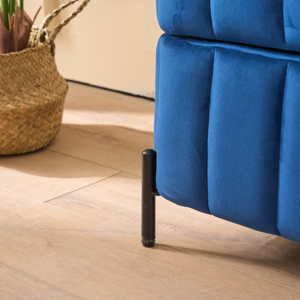 English Elm 49.21" Wide Velvet Upholstered Storage Bench with Lift Top and Slim Metal Legs Navy W3118P272644
