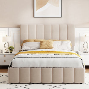 English Elm Full Size Linen Upholstered Platform Bed with Hydraulic Lift Storage and Foam Headboard N708P201551A