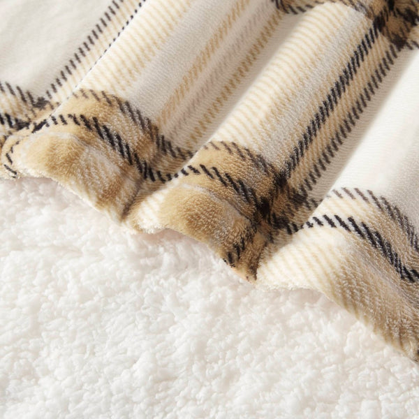 English Elm 1-piece Aztec Heated Throw with 12 Settings Auto Shutoff Soft Ivory Boho Blanket Tan Plaid B035P408330