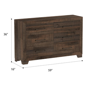 English Elm Wallace & Bay - Brown 6-Drawer Dresser — Penny Brown Wood Finish, Spacious 59" Wide Storage, Casual Durable Design B361P384474