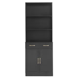 English Elm Bathroom Storage Cabinet, Cabinet With Two Doors and Drawers, Adjustable Shelf, Three-Layer Open Shelf, Mdf Board, Black