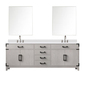 English Elm White Oak Double Bath Vanity 84" W With Cultured Marble Top, Chrome Faucet, And 36" Mirrors Set B2731S01883-GIGA
