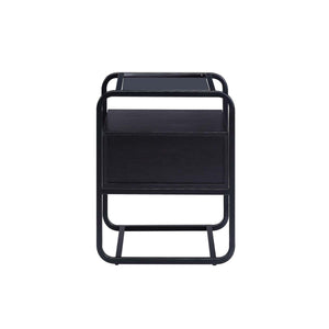 English Elm Metal Frame Accent Table with Tempered Glass Top, Black Finish, Sturdy Metal Nightstand w/ Drawer and Open Shelf for Storage — Modern Glossy Design B016P257184