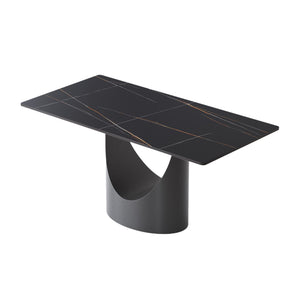 English Elm 63" Modern Artificial Stone Dining Table With Black Iron Legs - Seats 6-8, Stylish & Durable Design W1535S00561