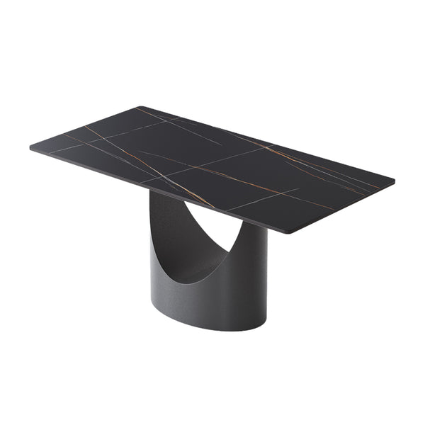 English Elm 63" Modern Artificial Stone Dining Table With Black Iron Legs - Seats 6-8, Stylish & Durable Design W1535S00561