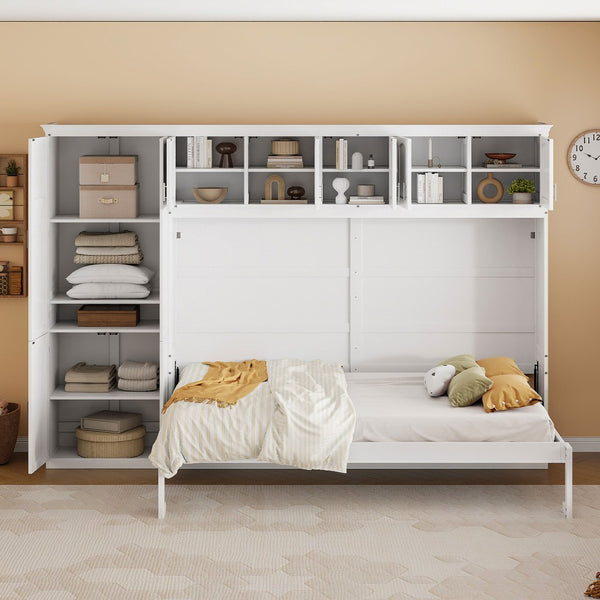 English Elm Queen Murphy Wall Bed with Integrated Wardrobe and Drawers for Studio Spaces LP000876AAK