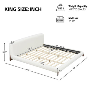 English Elm King Boucle Upholstered Platform Bed Sculpted Headboard Solid Wood Legs Bedroom N757K333334W