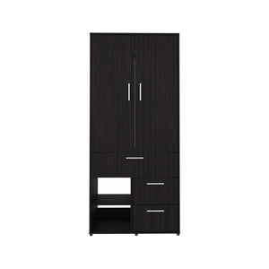 English Elm Alpine Tall Armoire in Kronos Wengue with Double Doors, Shelves & Hanging Rod — Space-Saving Elegance B200S00437