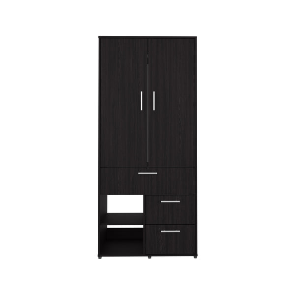 English Elm Alpine Tall Armoire in Kronos Wengue with Double Doors, Shelves & Hanging Rod — Space-Saving Elegance B200S00437