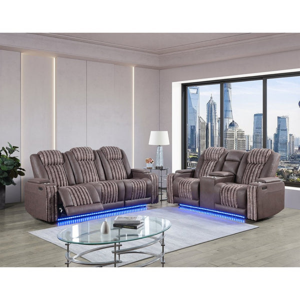 English Elm Duran Power Reclining Sofa with Led Lighting Headrest Usb and Drop Down Table Brown B201P412679
