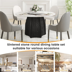 English Elm 53" Round Marble Dining Table With Rotating Turntable, Durable Solid Wood Base For 6 Guests W1535S00458