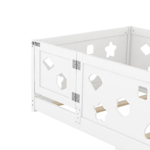 English Elm Twin Floor Bed With Safety Guardrails & Doorway - Cozy Solid Wood Frame For Kids' Rooms & Playrooms W1820P240542-GIGA