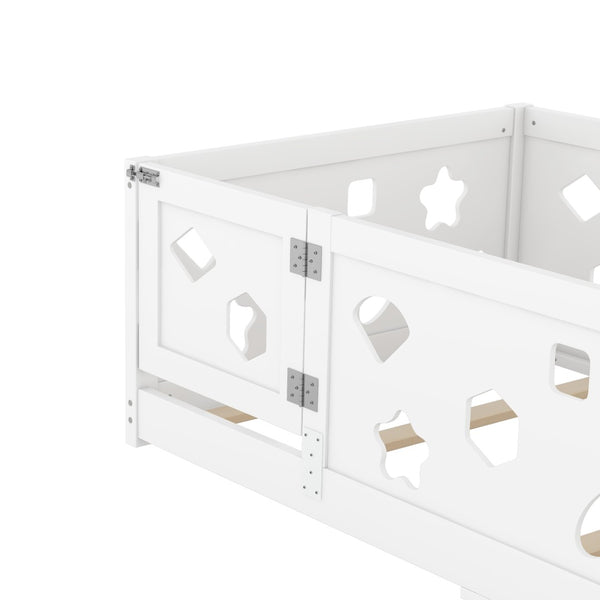 English Elm Twin Floor Bed With Safety Guardrails & Doorway - Cozy Solid Wood Frame For Kids' Rooms & Playrooms W1820P240542-GIGA