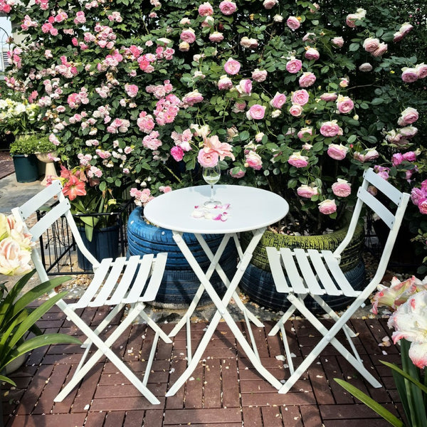 English Elm 3 Piece Outdoor Bistro Set Foldable Steel Cafe Table Chairs Powder Coated Patio White W1586P143153