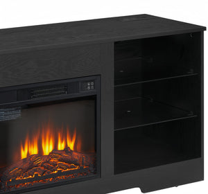 English Elm TV 58" Electric Fireplace TV Stand with LED 3D Flames, USB Charging, Ample Storage & Cable Management Black W1758P210371