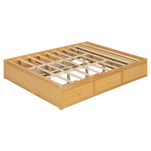 English Elm Queen Platform Storage Bed with Hydraulic Lift Footboard and Four Drawers Antique Finish Natural LP000139AAN