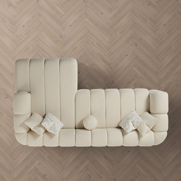 English Elm Ashcroft Furniture - Beatrice Ivory Boucle Right Sectional Sofa — Mid-Century Tufted Design, 4 Toss Pillows, Semi-Firm Foam Comfort B183S00091