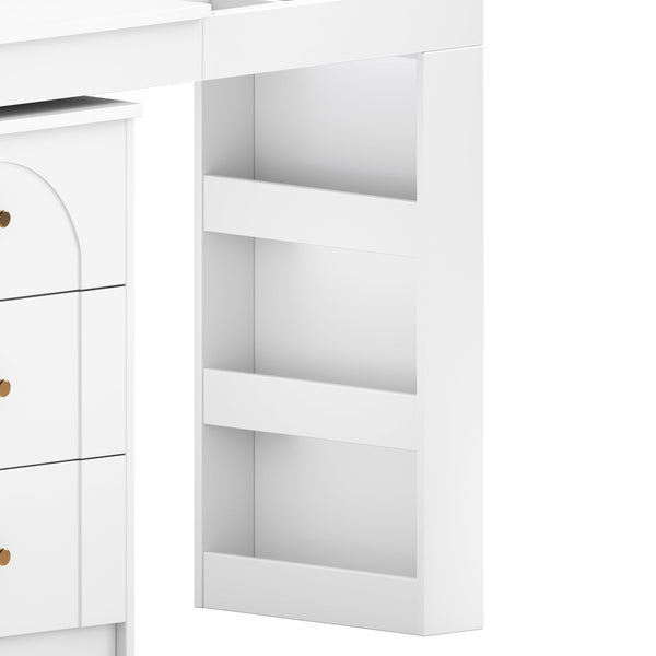 English Elm Vanity LED Mirror Desk with Flip-Top Dual Function, 7 Drawers & Multiple Shelves for Organized Glam White 32.28 L x 19.69 W x 8.86 H N733S363650K