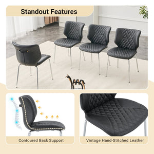 English Elm Dark Oil Waxed Faux Leather Dining Chair Set with Diamond Tufted High Back Metal Legs Dark Gray W3493P444883